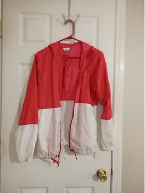 Two-Tone Red and White Lightweight Hooded Windbreaker Jacket